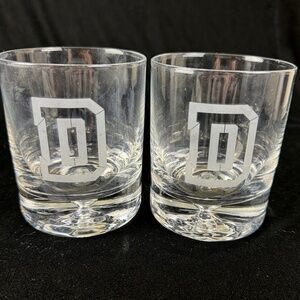 2 Dartmouth Collage Old Fashion Glasses Short Tumblers Heavy Clear Crystal Rocks